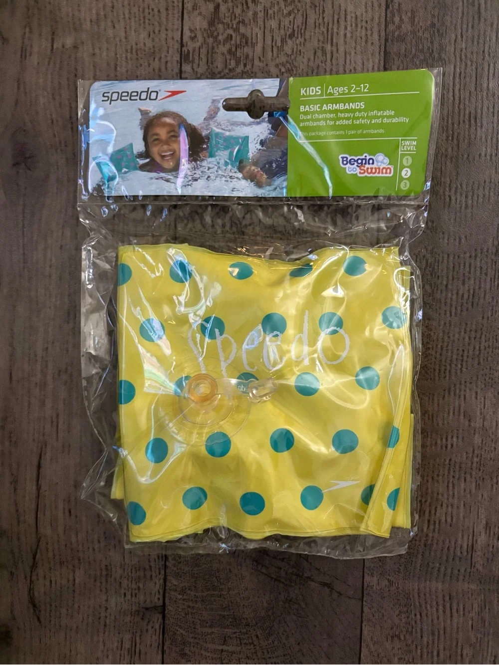 Speedo Kids Yellow Swim Armbands with Teal Polka Dots